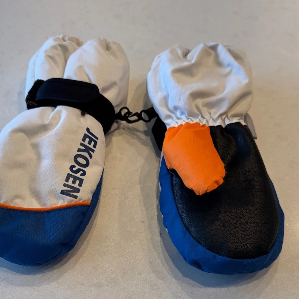 Kids Mittens - Blue, White, and Orange
